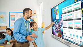 Teacher and student using iQ apps on an RX series SMART Board