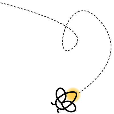 Right-oriented Lumio arrow design in yellow with a dotted trajectory.