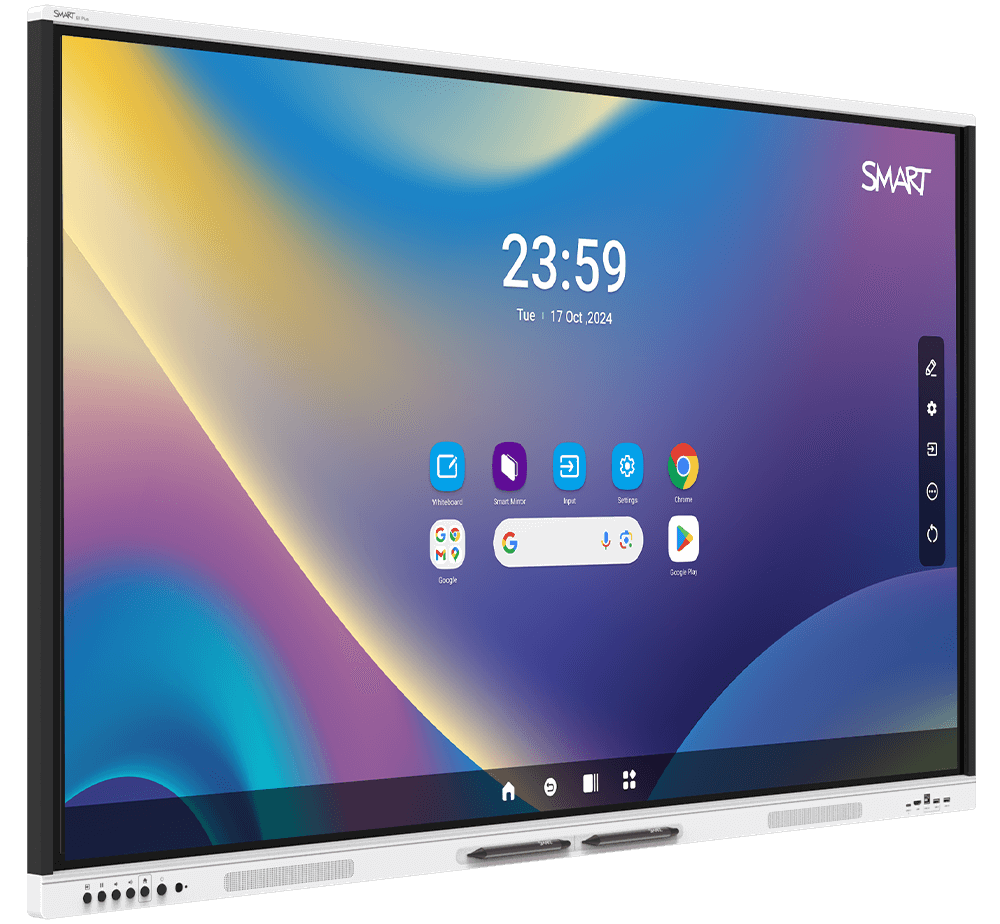 Angled view of the SMART Board GX Plus series with an interactive home screen.