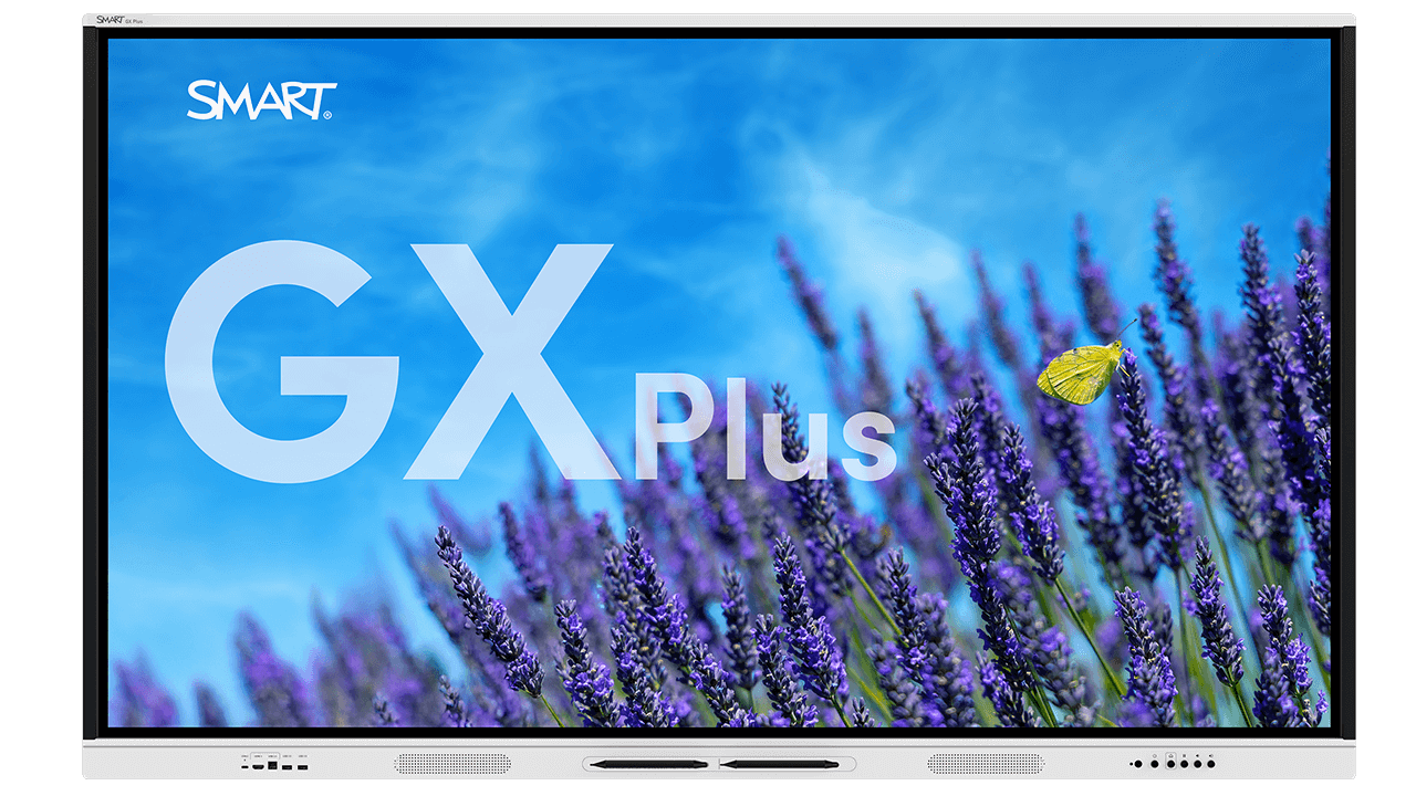 SMART Board GX Plus series front view with a vibrant lavender field and a butterfly background.